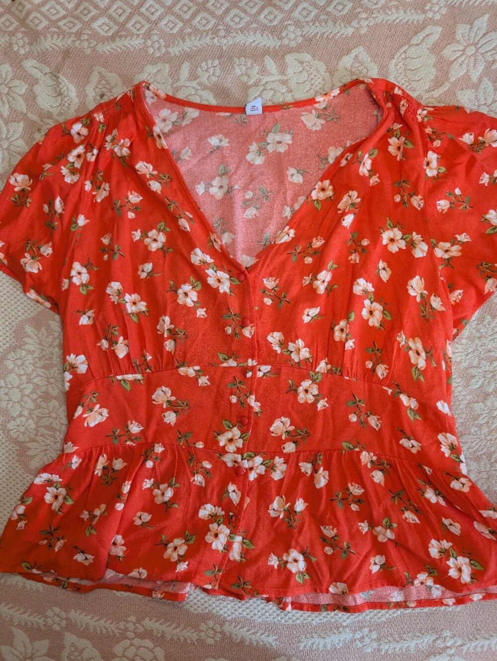 Old Navy Red Floral V-Neck Cotragecore Blouse